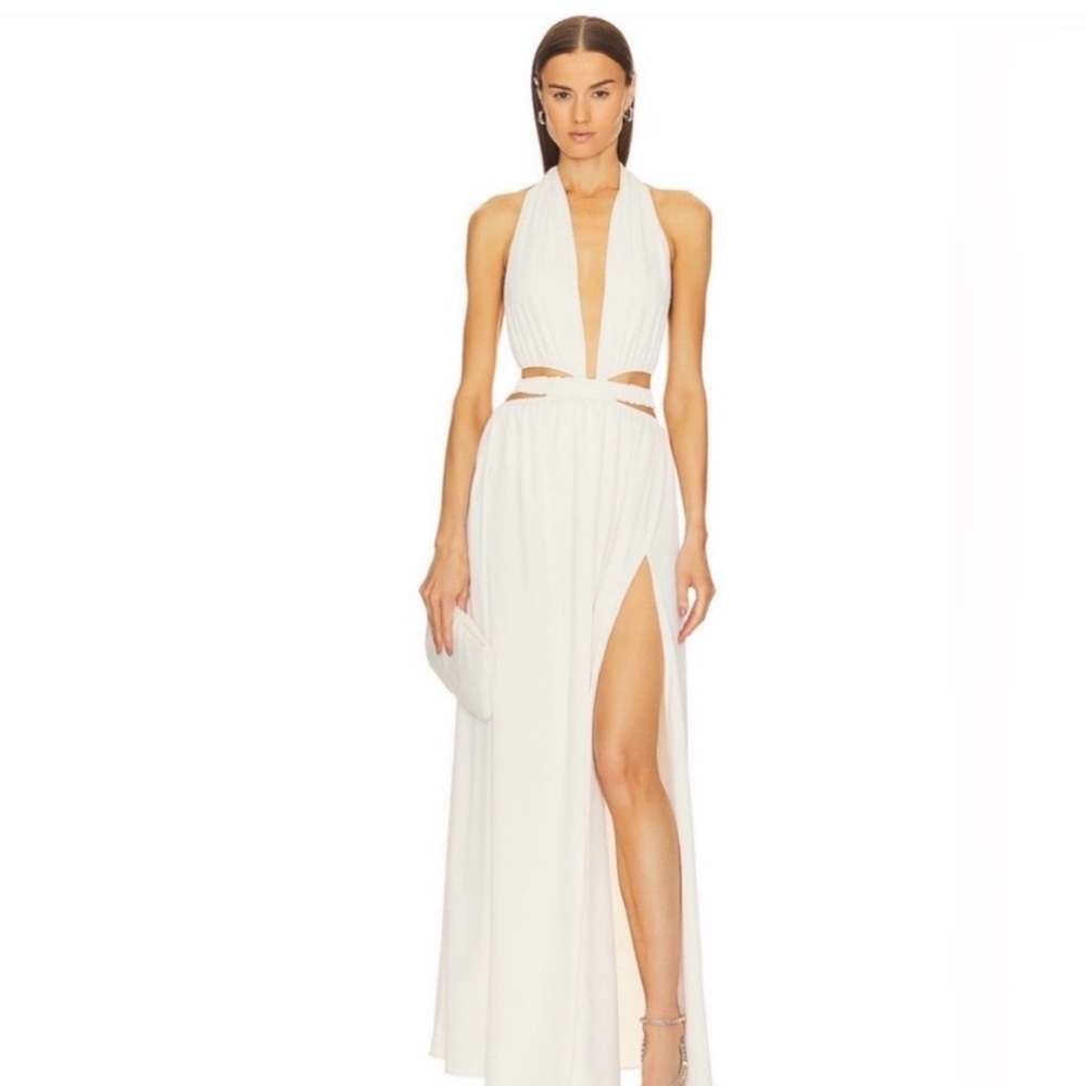 Elegant White Halter Maxi Dress with Side Slit